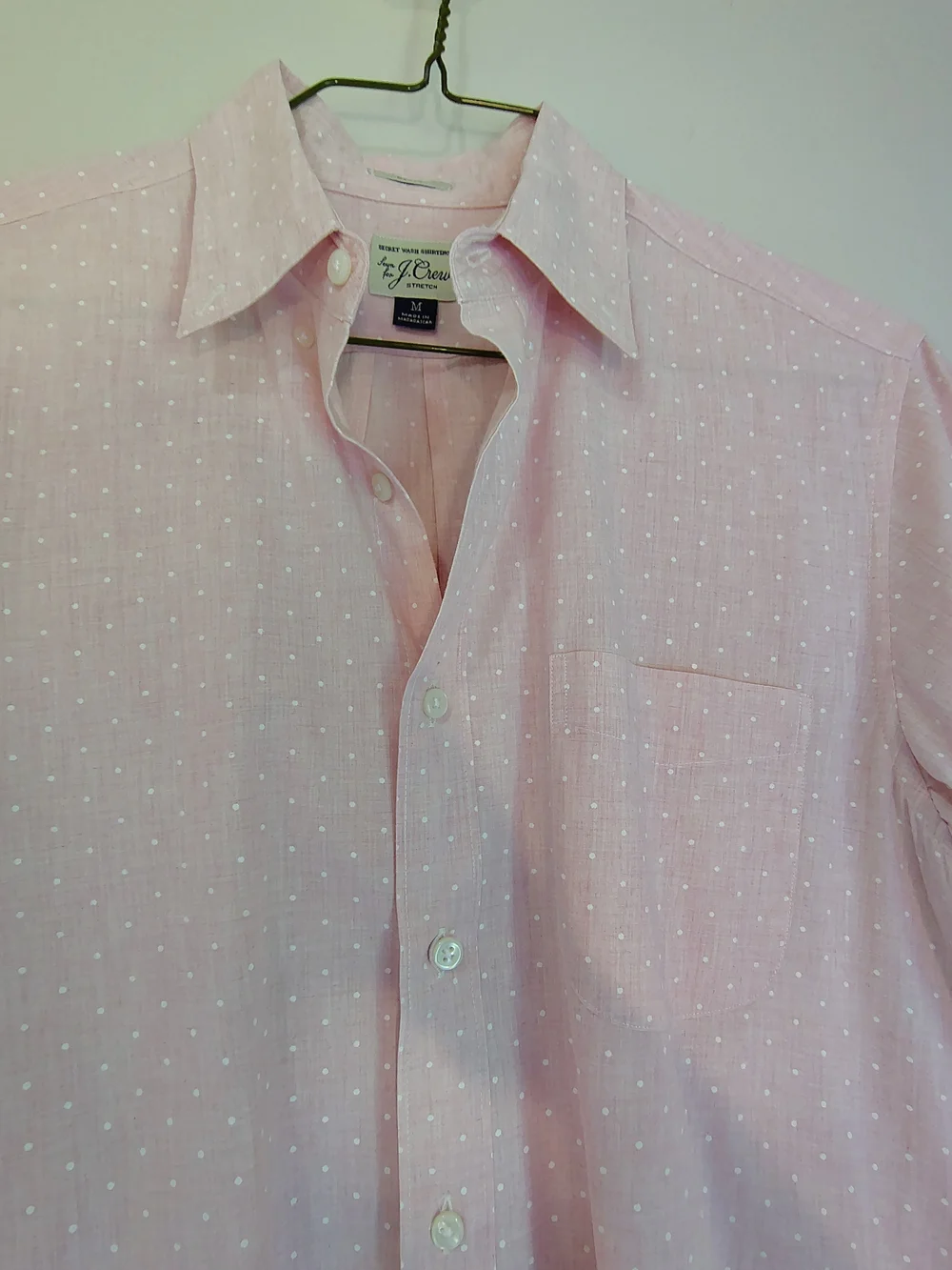 J. Crew Light Pink Dot Cotton Button-Down Shirt Slim Fit M